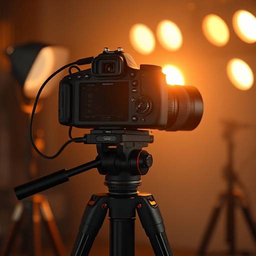 Icon representing a camera on a tripod symbolizing on-location shooting services