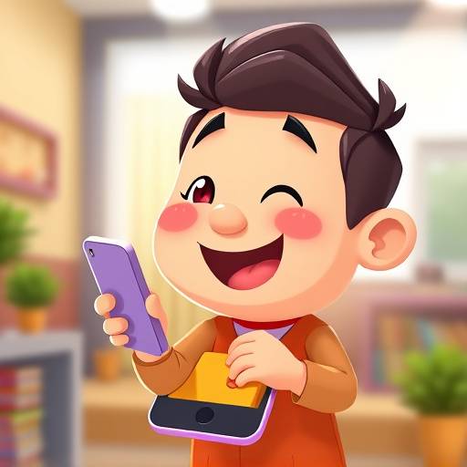 Image from an animated advertisement for a new mobile app called 'SmartLearn' showing a friendly animated character