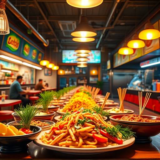 Image of a vibrant commercial for 'Spice Route' restaurant, showcasing a variety of colorful dishes