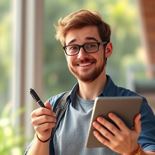 Mark Johnson, Lead Animator at Emberglow Studios, smiling with his tablet pen